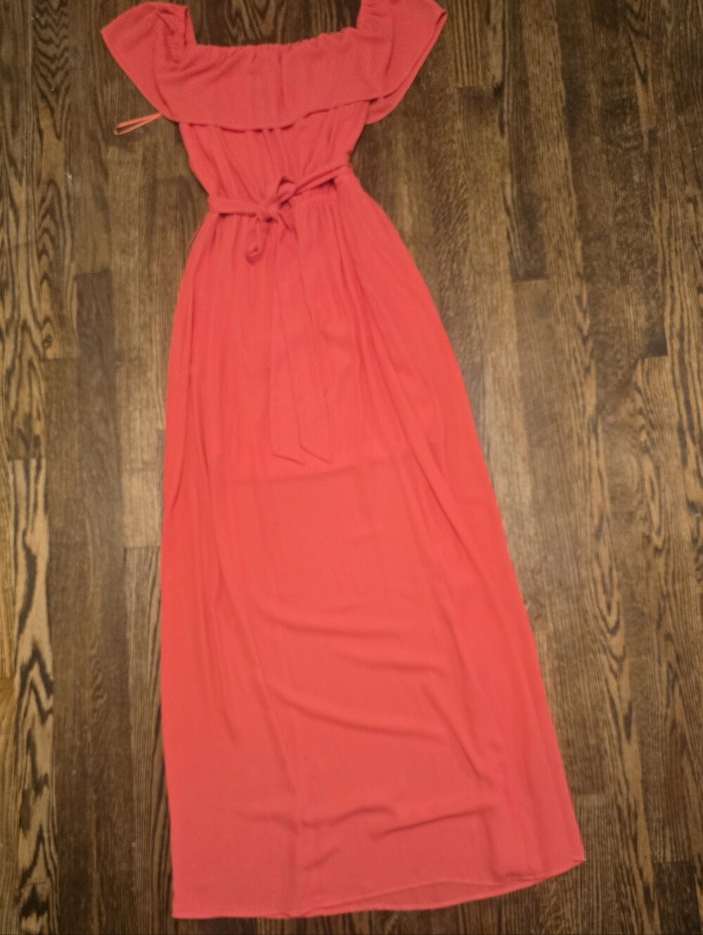 Express Soft Coral Terracotta Off-Shoulder Maxi Dress | Size Small